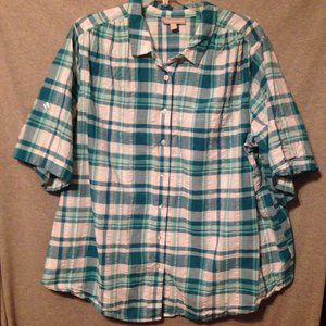 Plaid short sleeved blouse by Woman Within size 30/32.